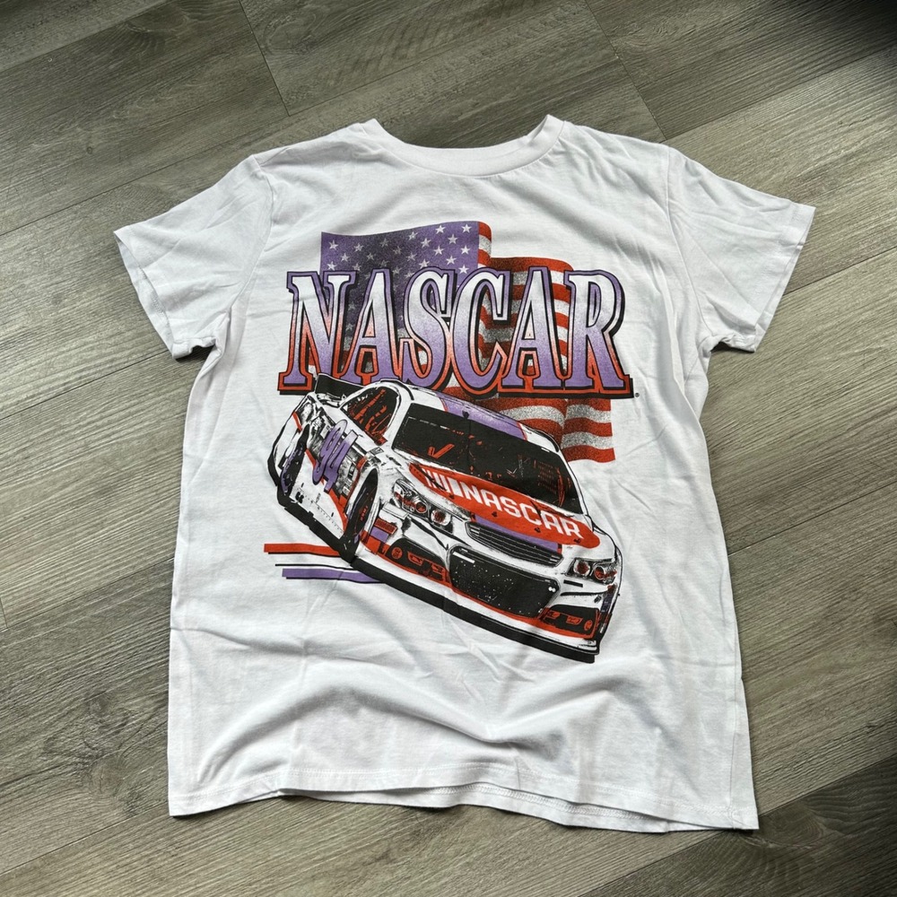 NASCAR #94‎ Race Car Graphic T-Shirt White Men's M Flag Print